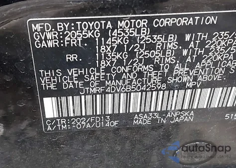 2011 Toyota Rav4 Sport from USA, damaged, VIN JTMRF4DV6B5042598